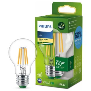 Philips LED Filament A60 Birne 4W = 60W E27 klar 840lm warmweiß 2700K ultra effizient