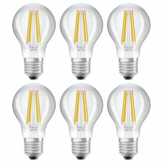 6 x Osram LED Filament A60 Birne 5W = 75W E27 klar 1055lm Warmweiß 3000K ultra effizient