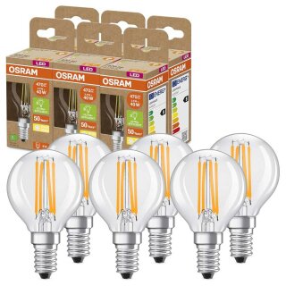 6 x Osram LED Filament Tropfen 2,5W = 40W E14 klar 470lm warmweiß 2700K ultra effizient