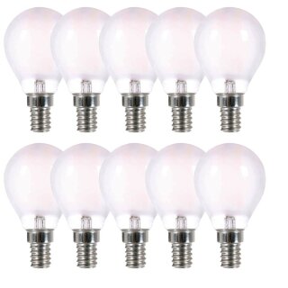 10 x LightMe LED Filament Leuchtmittel Tropfen 4W = 40W E14 matt 470lm warmweiß 2700K
