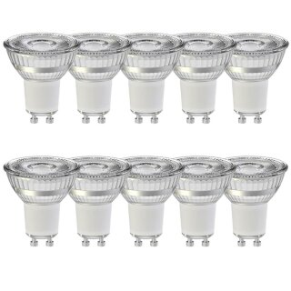 10 x LightMe LED Leuchtmittel PAR16 Glas Reflektor 4,5W = 51W GU10 350lm warmweiß 3000K 38°