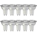 10 x LightMe LED Leuchtmittel PAR16 Glas Reflektor 4,5W = 51W GU10 350lm warmweiß 3000K 38°