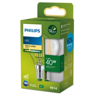 Philips LED  Filament Tropfen P45 2,3W = 40W E14 Klar 485lm Warmweiß 2700K ultra effizient