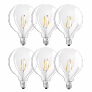 6 x Ledvance LED Filament G125 Globe 7W = 60W E27 klar 806lm Warmweiß 2700K