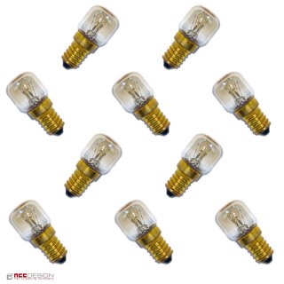 10 x Backofenlampe 300° 15W E14 klar Glühbirne Glühlampe 15 Watt Röhre