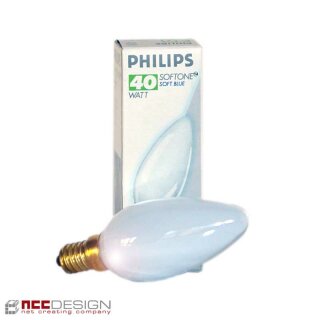 Philips Softone Blau 40W Kerze E14 Glühbirne Glühlampe Soft Blue 