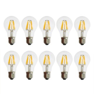 10 x LED Filament Glühbirne 6W fast wie 60W E27 Glühlampe 620lm Glühfaden warmweiß 2700K 360° A+