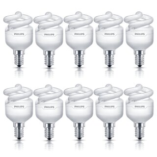 10 x Philips Energiesparlampe Tornado 5 Watt = 30W E14 XSmall Schnellstart warmweiß 827