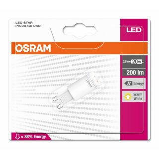 Osram LED Leuchtmittel 2,5W = 20W G9 klar warmweiß 2700K LED Star Pin20 G9 240°