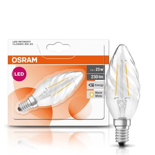 Osram LED Retrofit Filament Kerze gedreht 2W fast 25W E14 klar Classic BW 25