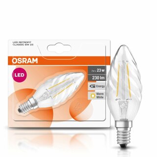 Osram LED Retrofit Filament Kerze gedreht 2W fast 25W E14 klar Classic BW 25