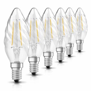 6 x Osram LED Retrofit Filament Kerze gedreht 2W fast 25W E14 klar Classic BW 25