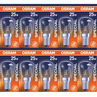 10 x Osram Glühbirne Röhre 25W E14 Glühlampe Special SPC. T26/57 CL 25