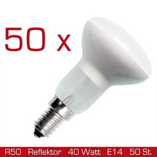50 x Reflektor Glühbirne R50 40W Glühlampe E14 Reflektorlampe 40 Watt