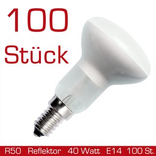 100 x Reflektor Glühbirne R50 40W Glühlampe E14 Reflektorlampe 40 Watt