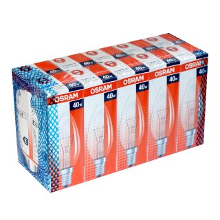 10 x Osram Classic B Glühlampe Glühbirne Kerze 40W E14 klar 40 Watt