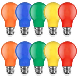 10er Set farbige LED Leuchtmittel Birnenform 3W = 25W E27 Rot Gelb Grün Blau Orange auch Außenbereich