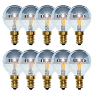 10 x LED Filament Tropfen 2W = 25W E14 Kopfspiegel Silber Glühfaden warmweiß 2700K