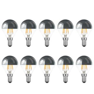 10 x LED Filament Tropfen 4W = 40W E14 Kopfspiegel Silber Glühfaden extra warmweiß 2200K