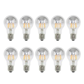 10 x LED Filament Kopfspiegel Silber 8W = 60W E27 AGL Glühlampe Glühbirne Glühfaden warmweiß