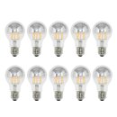 10 x LED Filament Kopfspiegel Silber 8W = 60W E27 AGL Glühlampe Glühbirne Glühfaden warmweiß