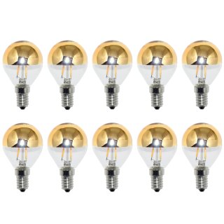 10 x LED Filament Tropfen Glühbirne 2W = 25W E14 Kopfspiegel gold warmweiß 2700K KVG