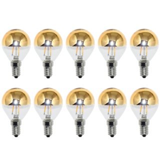 10 x LED Filament Tropfen Glühbirne 2W = 25W E14 Kopfspiegel gold warmweiß 2700K KVG