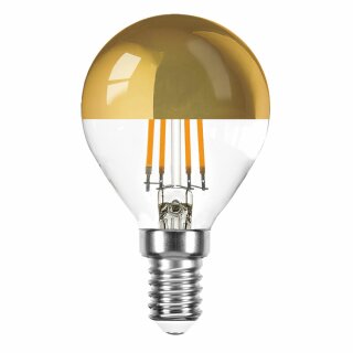 LED Filament Tropfen Glühbirne 4W = 40W E14 Kopfspiegel gold warmweiß 2700K KVG