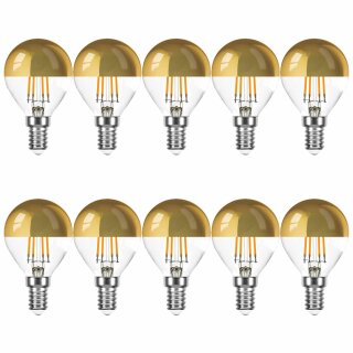 10 x LED Filament Tropfen Glühbirne 4W = 40W E14 Kopfspiegel gold warmweiß 2700K KVG