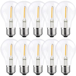 10 x LED Filament Glühbirne A60 1W fast 15W E27 klar warmweiß 2700K