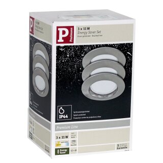 3 x Paulmann Premium Line Einbaustrahler Eisen gebürstet ESL Energiesparlampe 11W GU10 wamweiß 2700K