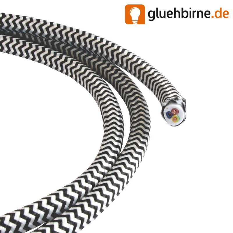 Textilkabel Bügeleisen schwarz weiß ZickZack 3 Adern H03V Textilkabel Bügeleisen schwarz weiß ZickZack 3 Adern H03V