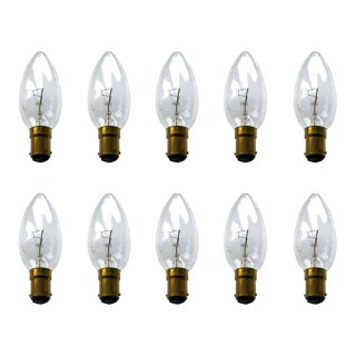 10 x Kerze Glühbirne 40W B15 Klar Glühbirnen B15d 40 Watt Glühlampe Glühlampen Mirabella