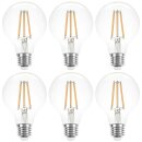 6 x LED Filament Globe G80 8W = 75W E27 klar 1055lm warmweiß 2700K