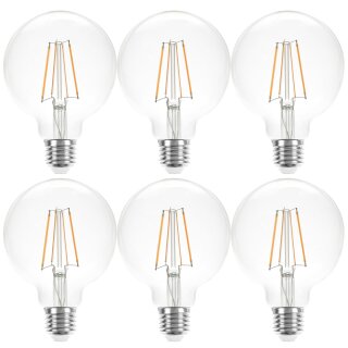 6 x LED Filament Globe G95 8W = 75W E27 klar 1055lm warmweiß 2700K