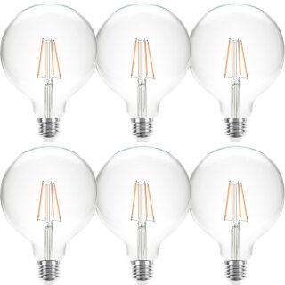 6 x LED Filament Globe G125 8W = 60W E27 klar 806lm warmweiß 2700K