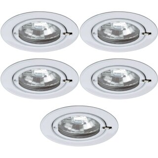 5 x Möbel Einbauleuchten Einbaustrahler Weiß mit 20W 12V G4 Halogen & Netzteil