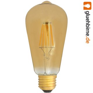 LED Rustika Filament Edison Glühbirne 6W E27 Gold extra warm 2400K ST64 Kolbenform
