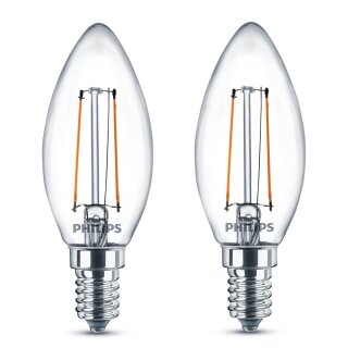 2 x Philips LED Filament LEDClassic Kerzen 2W = 25W E14 klar 250lm warmweiß 2700K