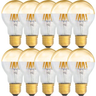 10 x LED Filament Kopfspiegel GOLD 6W = 60W E27 AGL Glühlampe Glühbirne Glühfaden warmweiß