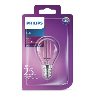 Philips LED Tropfenlampe 2W E14 2700K ersetzt 25W LED-Filament Luster klar 