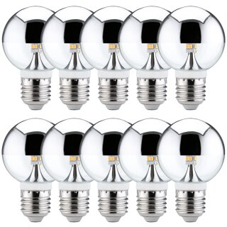 10 x Paulmann LED Mini Globe G60 Kopfspiegel 2,5W E27 Silber Warmweiß 2700K