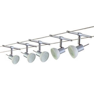 Paulmann Seilsystem Seil-Set Halogen 5 x 20W GU5,3 Wire Sheela 12V Chrom matt opal inkl. Leuchtmittel