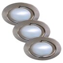 3 x Möbel Einbauleuchten Einbaustrahler Set Klipp Klapp Eisen gebürstet 3 x 20W G4 12V Halogen