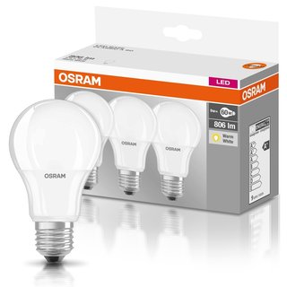 3 x Osram LED Leuchtmittel Birnenform 9W = 60W E27 806lm warmweiß 2700K