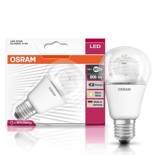 Osram LED Leuchtmittel Birnenform 8W = 60W E27 klar warmweiß LED Star Classic A60