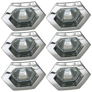 6 x Einbauleuchten Einbaustrahler Set Hexa 6 x 35W 12V GU5,3 Halogen Chrom IP44