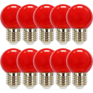 10 x LED Leuchtmittel Tropfen Kugel 2W E27 360° ROT