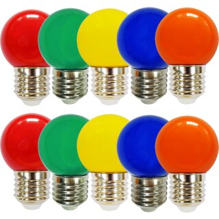 10 x LED Leuchtmittel Tropfen Kugel 2W E27 360° Bunt gemischt rot grün blau orange gelb