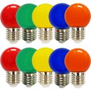 10 x LED Leuchtmittel Tropfen Kugel 2W E27 360° Bunt...